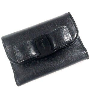 Salvatore Ferragamo Black Leather Vara Bow 6-Key Holder Luxury Wallet Case 4x7.5
